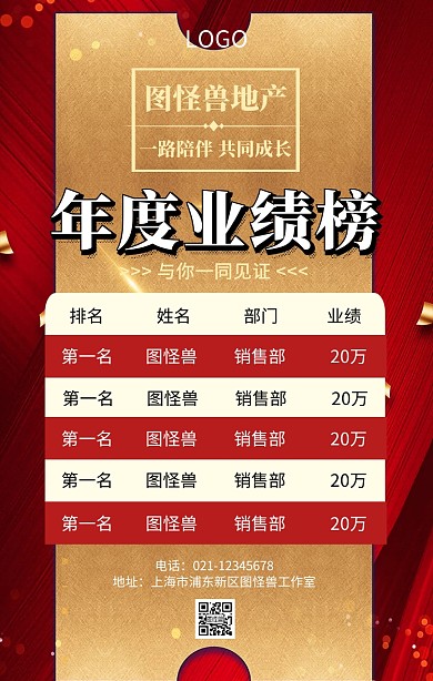 地产销售业绩榜龙虎榜红色大气手机海报