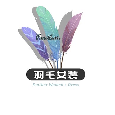 褐色蓝色羽毛卡通插画女装服饰logo
