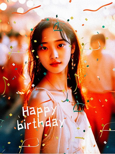 趣味女生庆祝生日彩带PLOG模板