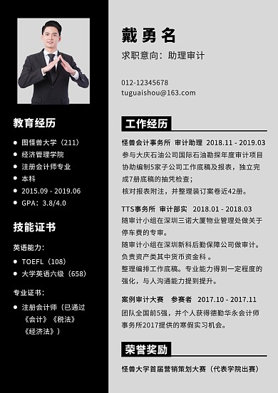 助理审计个人简历