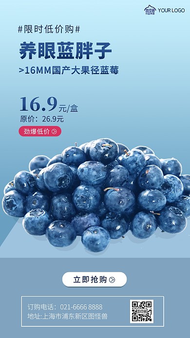 蓝莓促销活动手机海报