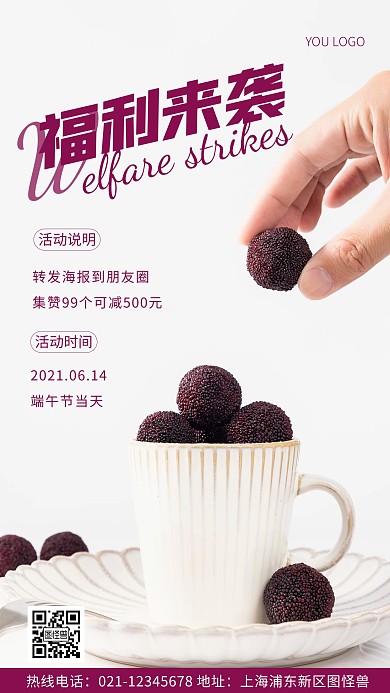 摄影图端午节积赞紫色简约风手机海报