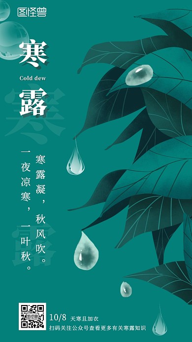 寒露节气祝福简约绿色手机海报