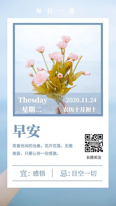 早安周二蓝色花朵摄影日签