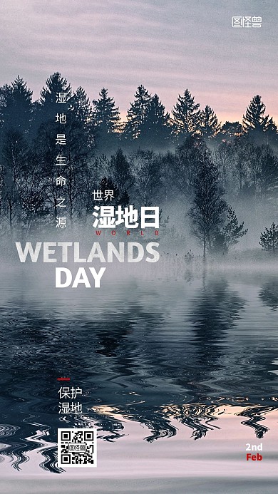 世界湿地日树林河水公益摄影图手机海报