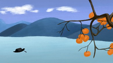 图怪兽原创元素质感霜降节气柿子树山峦
