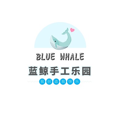 蓝色鲸鱼卡通插画手工培训班logo