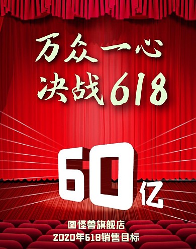 红色大气风618销售目标电商海报