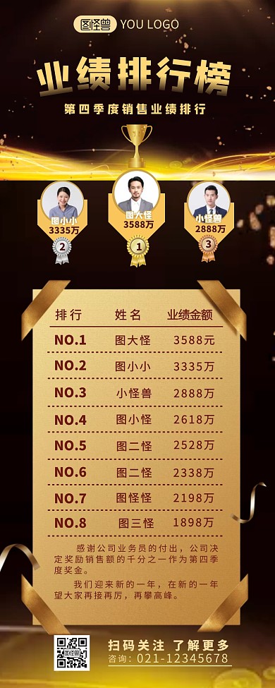 销售业绩排行榜介绍简约营销长图