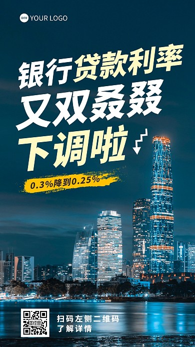 贷款行业提醒通知利率下调文字摄影海报