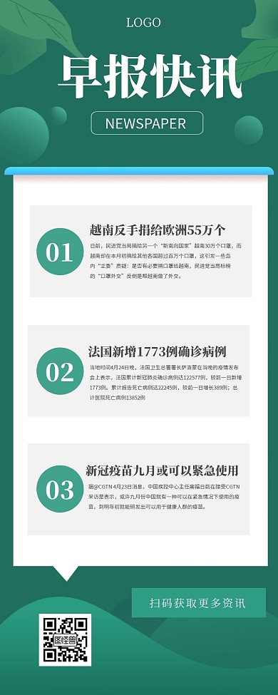 绿色渐变早报快讯营销长图