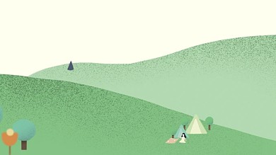 图怪兽原创元素背景踏青绿色户外卡通