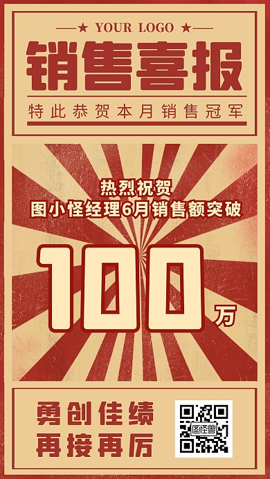 红色复古风员工业绩喜报战报海报