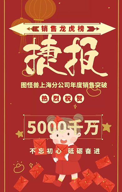 企业内部表扬表彰红色喜报销售榜