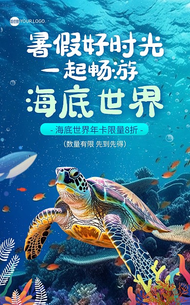 暑假海底世界门票促销电商海报