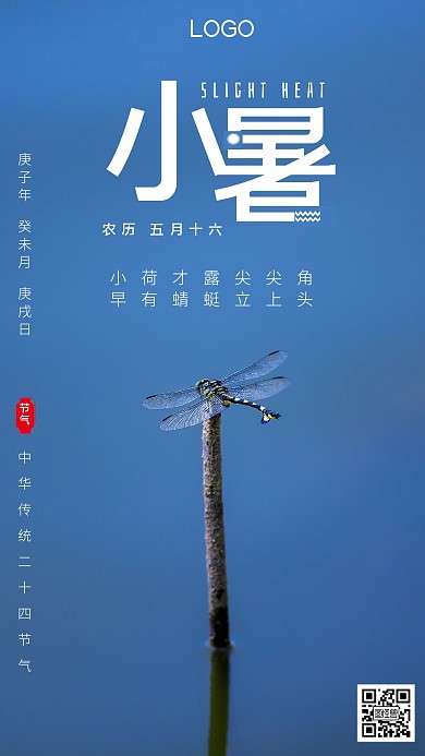 摄影蜻蜓小暑节气宣传海报