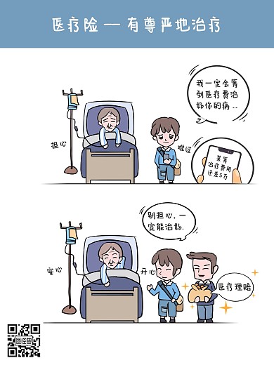 医疗保险漫画海报蓝色卡通