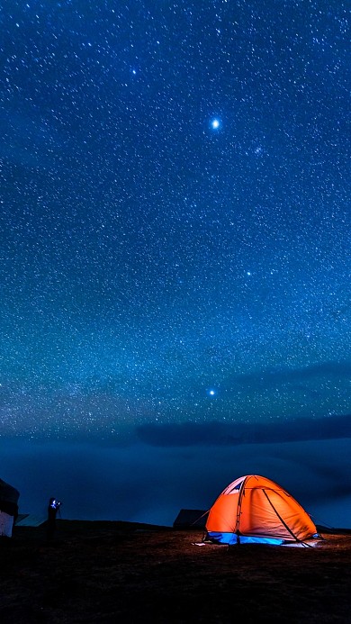 手机壁纸黑夜星空帐篷银河