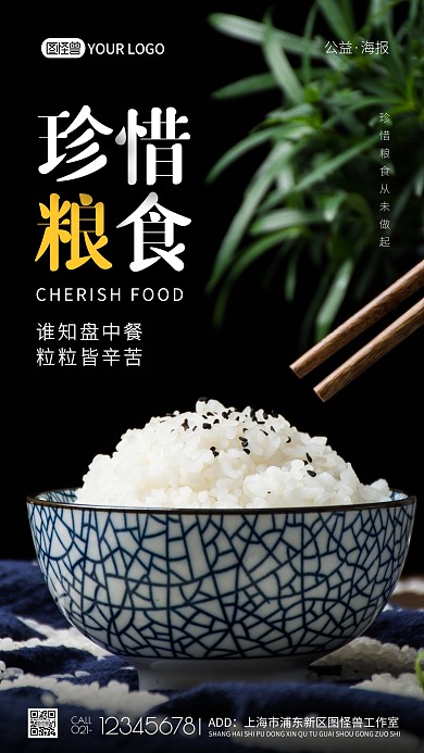 珍惜粮食人人有责纯色大气手机摄影图海报