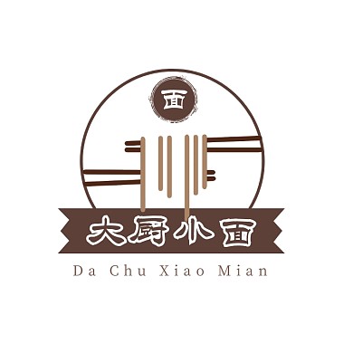褐色圆形面条筷子古风面馆面食logo