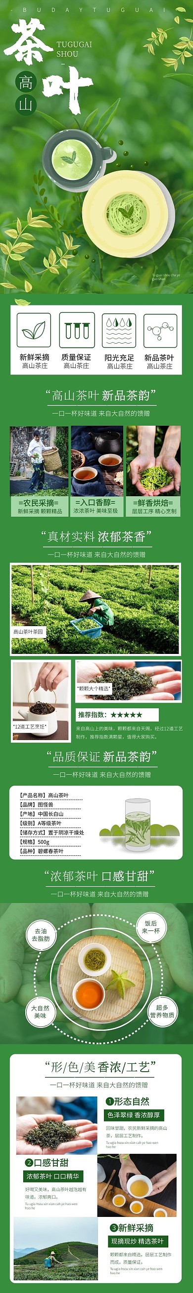 简约大气质感绿色高山茶叶介绍详情页面