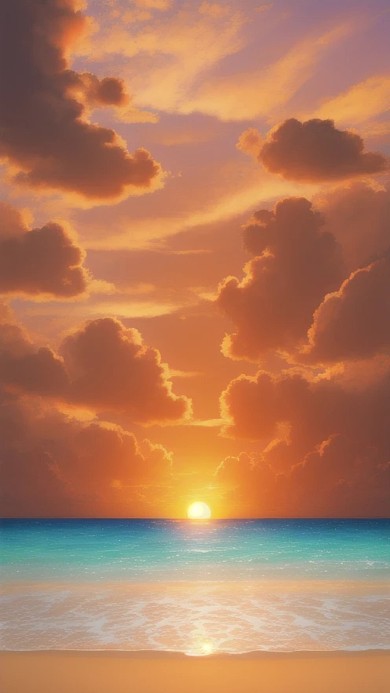 自然风景海边日落AI数字作品