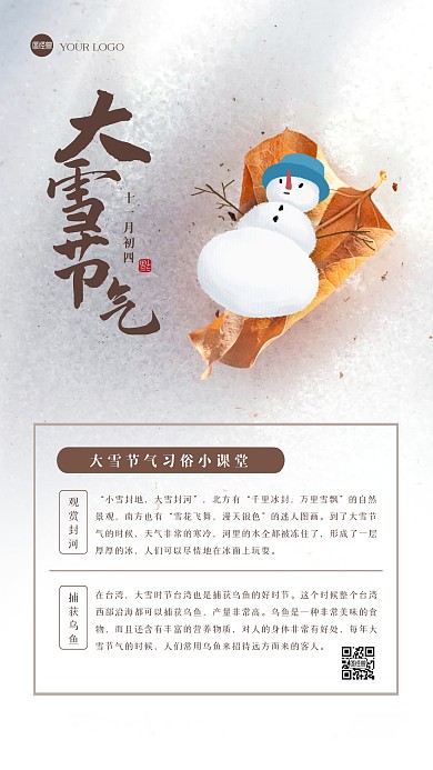 简约大雪习俗手机海报