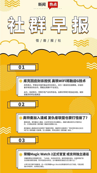 社群早报怪兽报社新闻头条扁平黄色