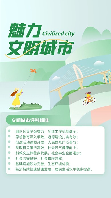 清新文明城市评选标准科普手机海报