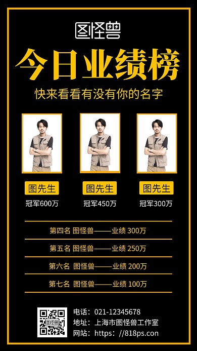 简约黑色背景每日业绩通报	