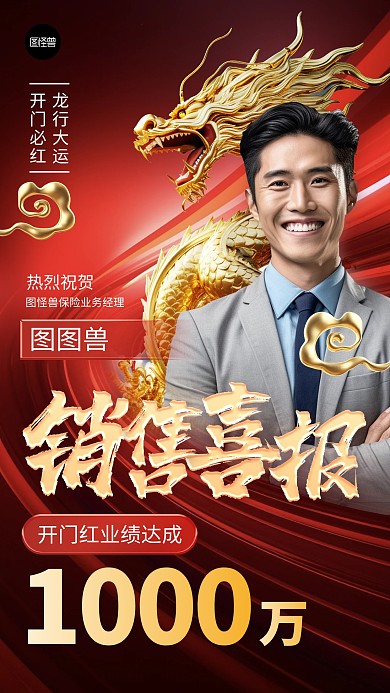 金融保险龙年开门红表彰人物喜报贺报
