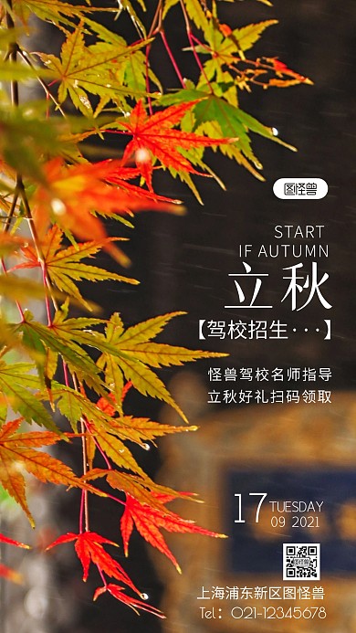 摄影图立秋驾校蓝色简约风手机摄影图海报