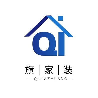 旗家装logo设计简约蓝色渐变房子字母