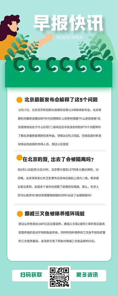 绿色立体早报快讯营销长图