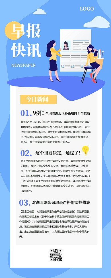 清新蓝色早报快讯营销长图