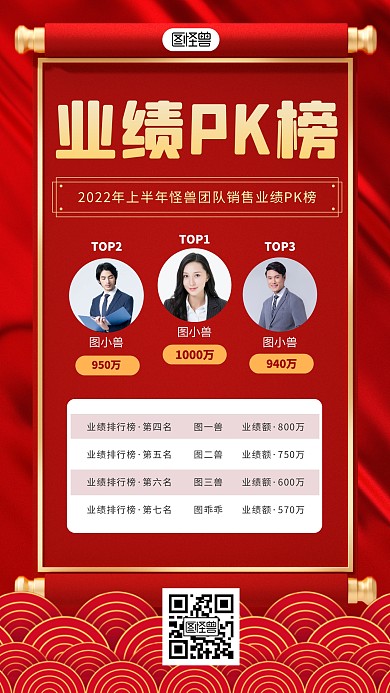 业绩PK榜喜报红色3D立体海报