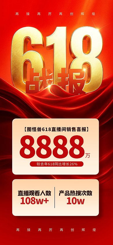 红色大气618战报宣传海报