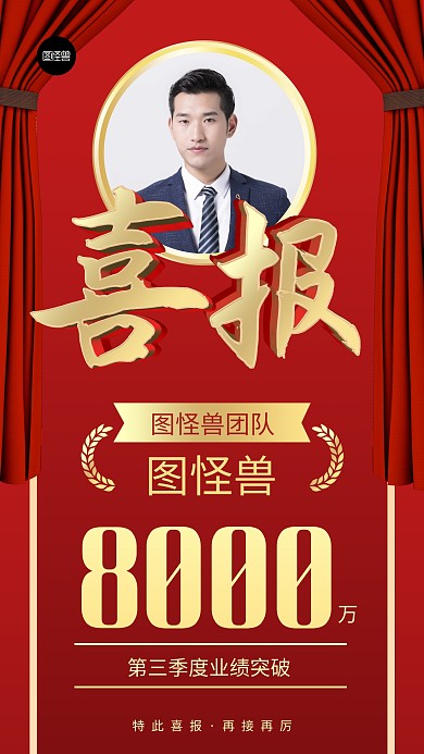 喜报战报贺报业绩汇报卡片红色3d手机海报
