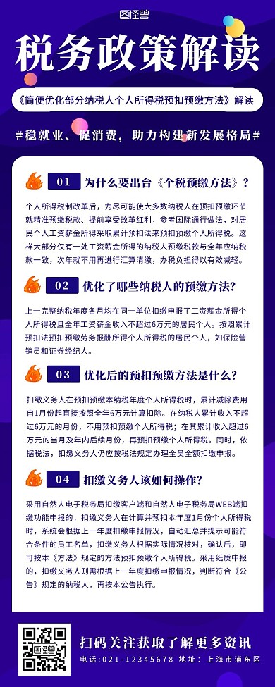 蓝色简约政府税务政策解读营销长图