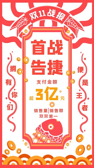 双11战报销售额破亿手机海报