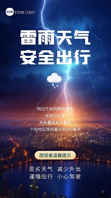 简约大气摄影风暴雨预警摄影图海报