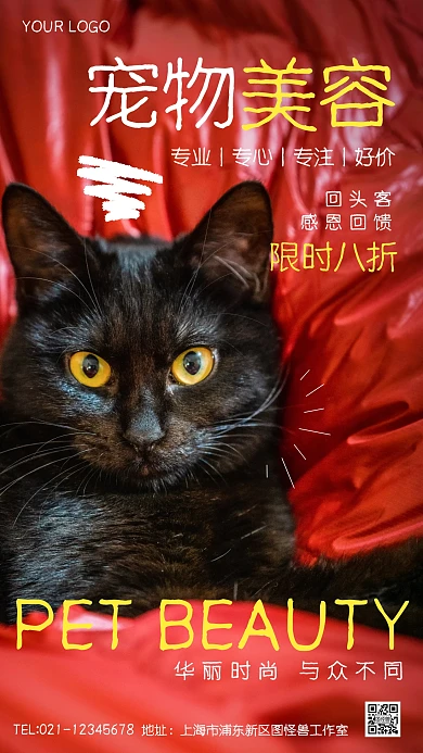 宠物美容感恩回馈促销创意风摄影图海报