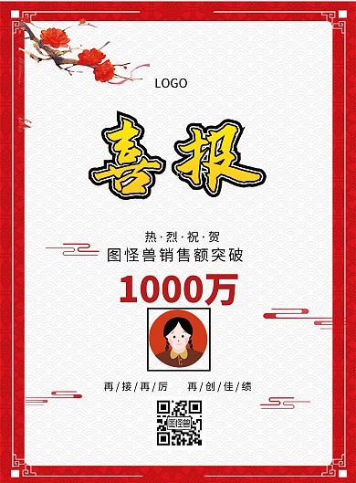 带头像销售喜报红色简约大气印刷海报