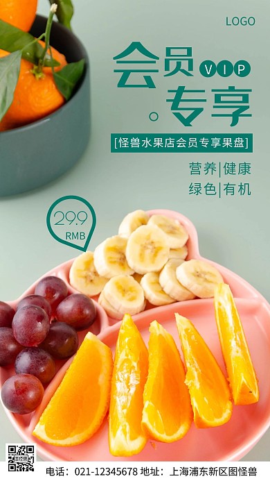 摄影图会员专享绿色简约风手机海报