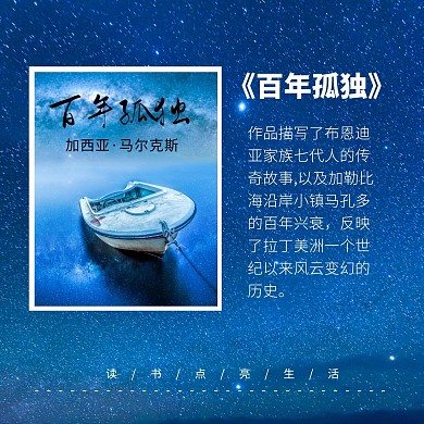 简约星空背景书单诺贝尔文学奖热点方形海报