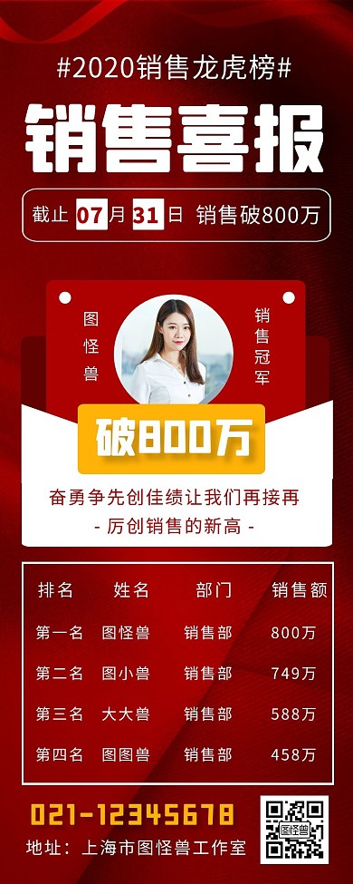 商务风销售喜报红色大气营销长图