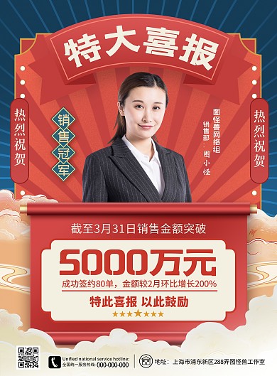 原创复古风喜报战报捷报业绩优秀表彰海报