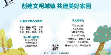 创建文明城镇卡通蓝色简约风格展板
