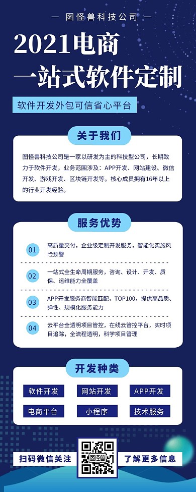 软件定制电商海报长图蓝色简约科技