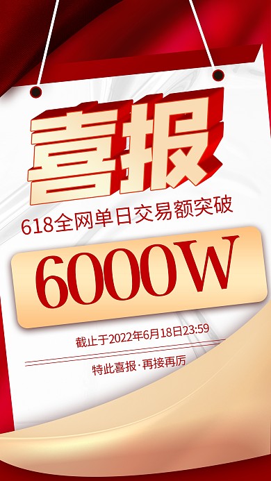 618喜报贺报业绩汇报红色3d手机海报